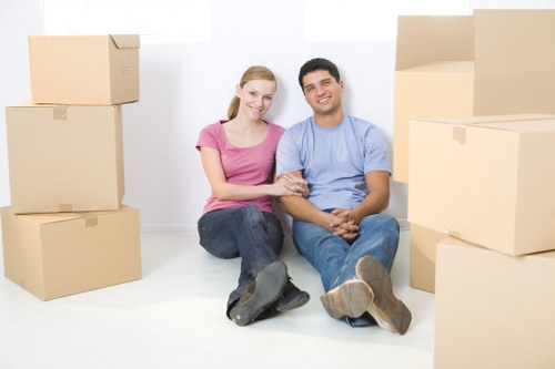 Boxes and household items arranged safely in storage during a Northockendon move